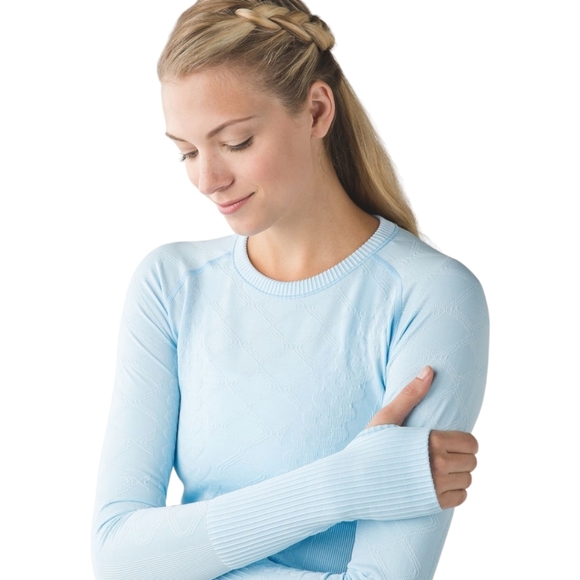 Lululemon Restless Pullover –‎ Seamless Winter Blue Run Top Sz 4 Cable Knit Look - Picture 15 of 16